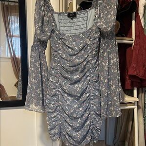 Vici Floral Long Sleeve Dress in Blue and Pink